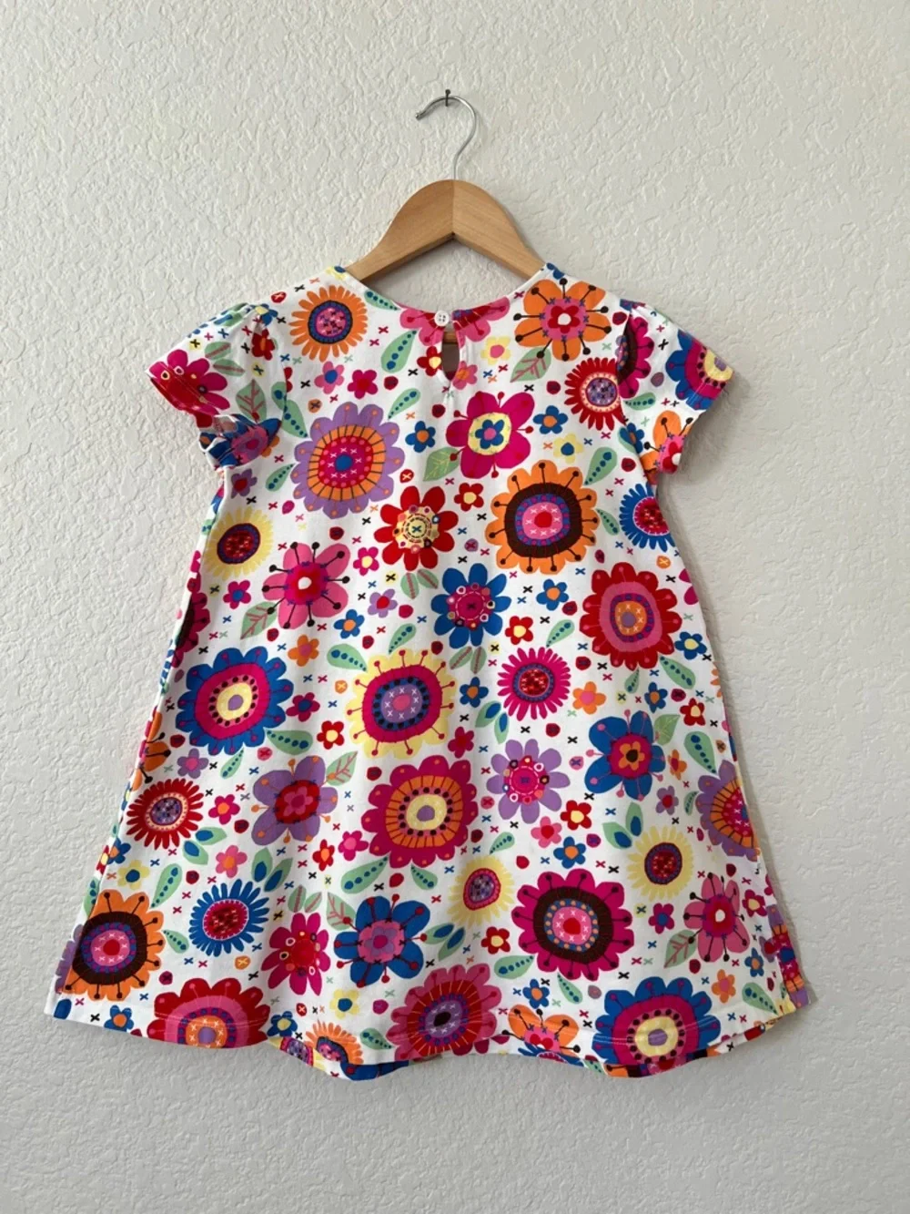 Hanna Andersson Dress Girls 6-7 Bright Floral Cotton A-Line Colorful